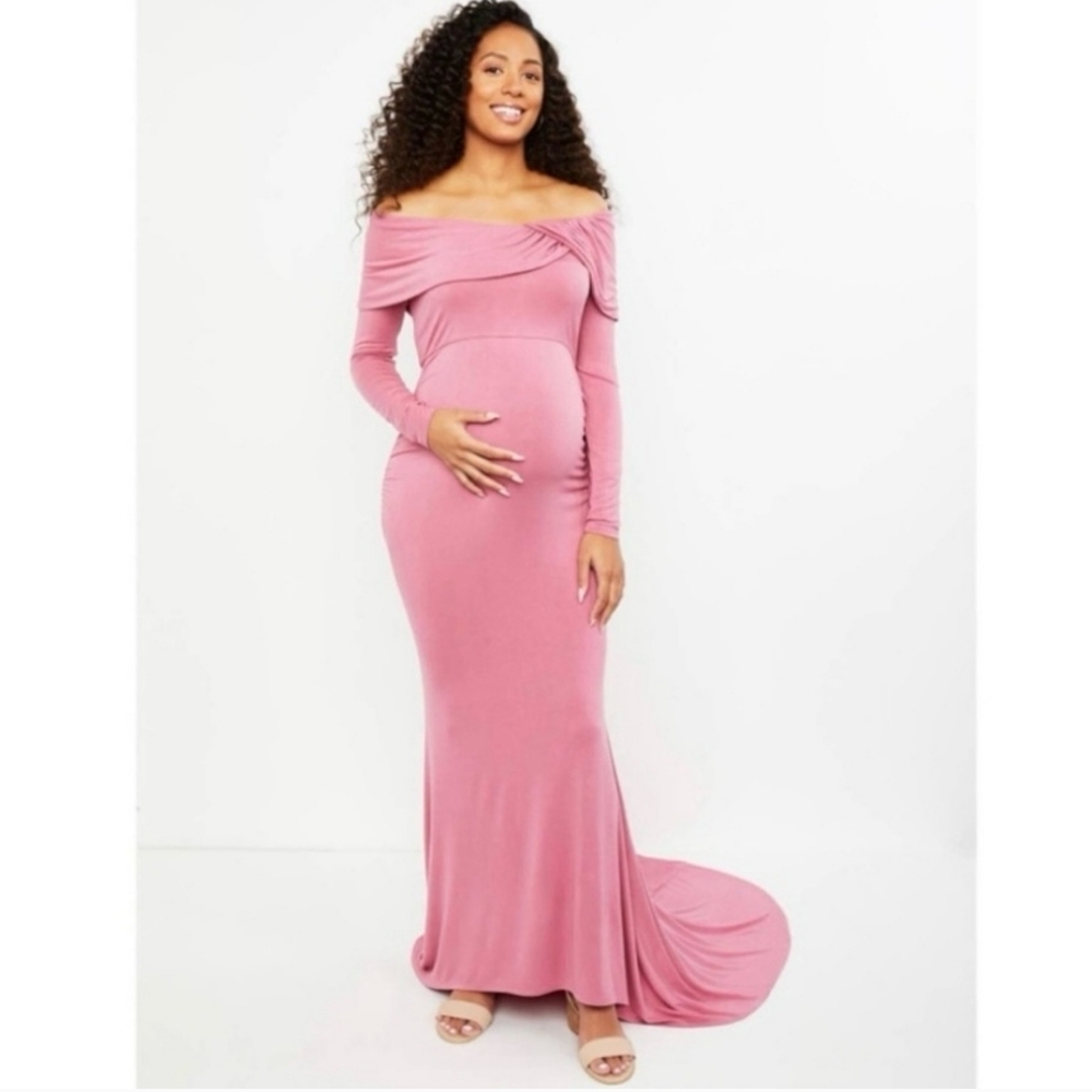 Motherhood Maternity Pink Maxi Dress Photoshoot Gender Reveal Dress Maternity